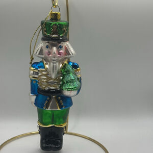 Vintage Brass Key Nutcracker Ornament, Blue Green Gold Holiday Decor